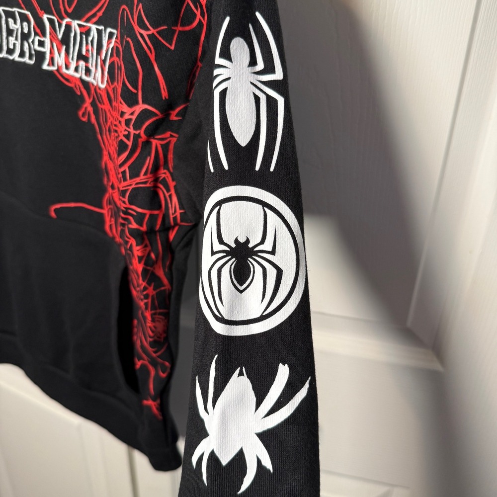 Kids Marvel Spider Man Black Graphic Hoodie Size 8 NWOT - Picture 3 of 6